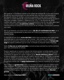Iru&ntilde;a Rock pasa a 2021 (cas)