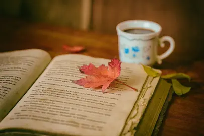 Libro y taza de caf&eacute;.