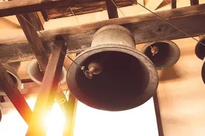 vintage church bell under tower old christian church in Thailand
