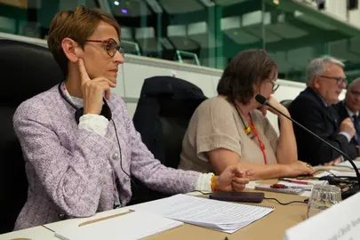 La Presidenta Chivite, durante su participaci&oacute;n en el Comit&eacute; de las Regiones, en Bruselas. GN