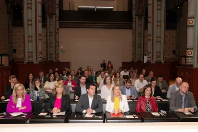 En el centro, de izda a dcha: la vicepresidenta Ollo, el consejero Irujo, y la consejera Fanlo, en un momento de la sesi&oacute;n. GN