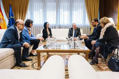 El ministro de Industria y Turismo, Jordi Hereu, y el presidente del Principado de Asturias, Adri&aacute;n Barb&oacute;n, durante la reuni&oacute;n.POOL MONCLOA