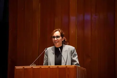 La ministra de Sanidad, M&oacute;nica Garcia, durante su intervenci&oacute;n en el acto celebrado con motivo del D&iacute;a Internacional de la Medicina de Familia. POOL MONCLOA