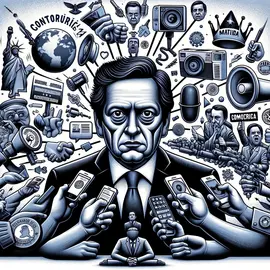 Ilustraci&oacute;n que representa a Javier Milei en un entorno pol&iacute;tico, con elementos que destacan su presencia medi&aacute;tica, influencia en redes sociales. Archivo