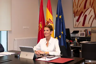 La Presidenta Mar&iacute;a Chivite y el director general de Acci&oacute;n Exterior, Sergio P&eacute;rez, participan en el seminario de forma virtual. GN