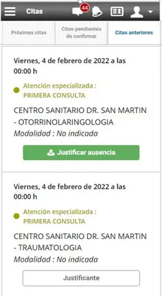 Ejemplo que muestra la opci&oacute;n de justificar la ausencia.  GN