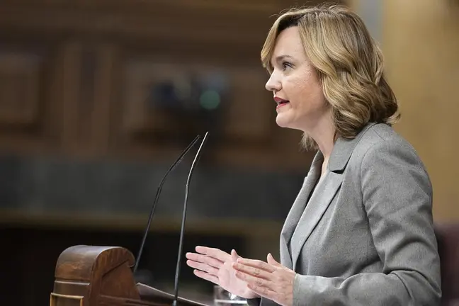 La ministra de Educaci&oacute;n, Formaci&oacute;n Profesional y Deportes, Pilar Alegr&iacute;a, durante su intervenci&oacute;n en el Congreso de los Diputados. (Pool Congreso)