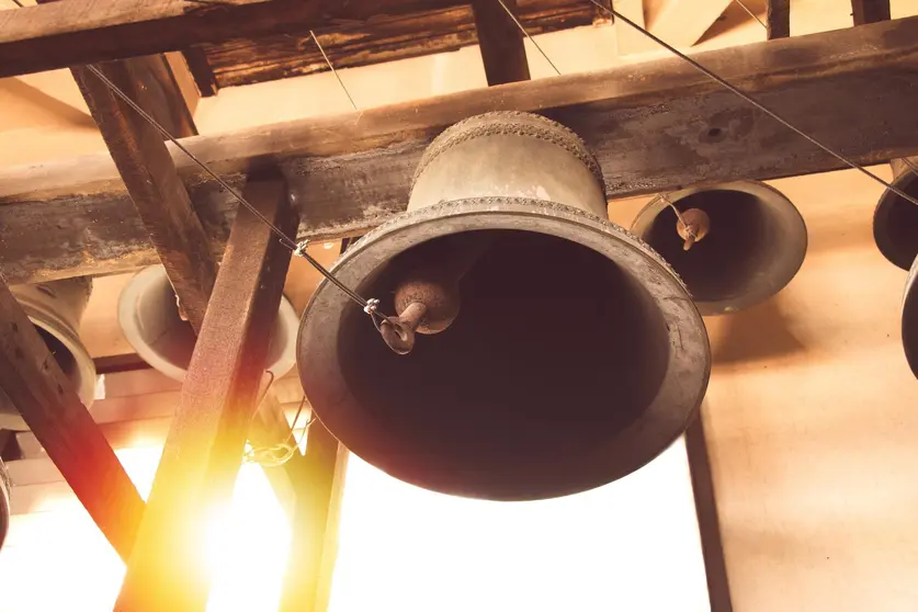 vintage church bell under tower old christian church in Thailand
