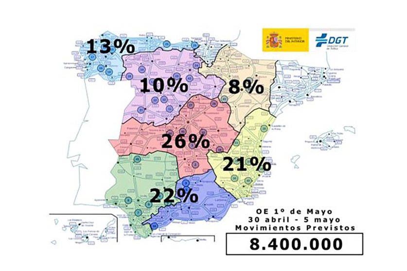 Mapa de España con las previsiones de desplazamientos de la DGT. POOL MONCLOA